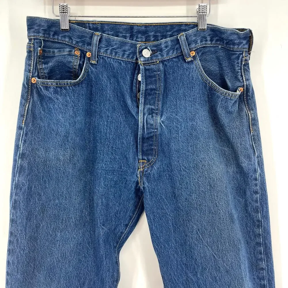 Levi's 501 Men's Blue Denim Button Fly Jeans 38/27 Relaxed Classic Fit‎